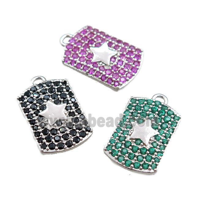 copper rectangle pendant pave zircon, star, mixed, platinum plated