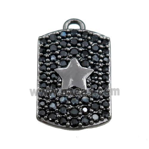 copper rectangle pendant pave black zircon, star, black plated
