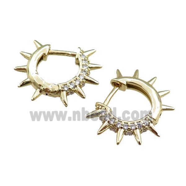 copper Hoop Earrings paved zircon, gold plated