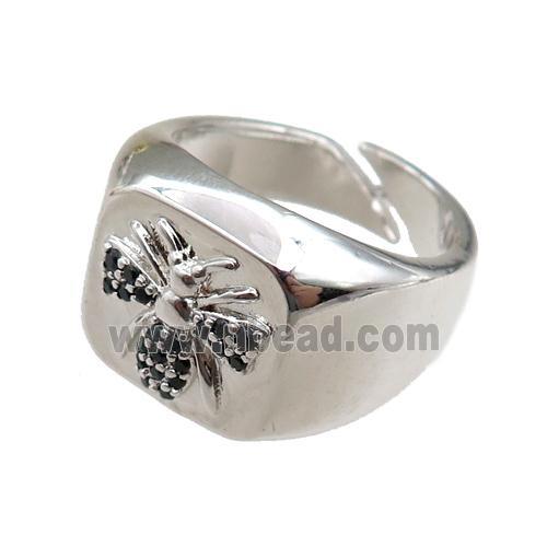 copper Rings paved zircon, honeybee, adjustable, platinum plated