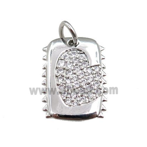 copper rectangle pendant paved zircon, platinum plated