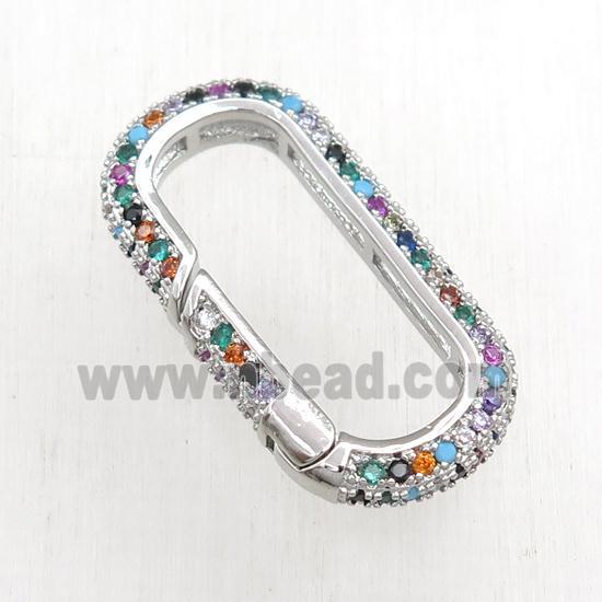 copper Carabiner Clasp paved zircon, platinum plated