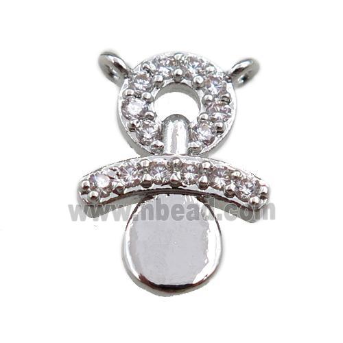 copper snowman pendant paved zircon with 2loops, platinum plated
