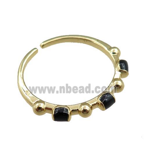 copper Rings with black enameled, adjustable, gold plated