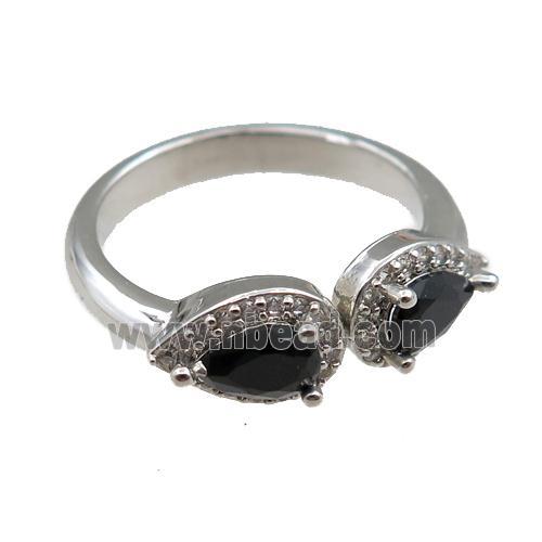 copper Rings pave black zircon, adjustable, platinum plated