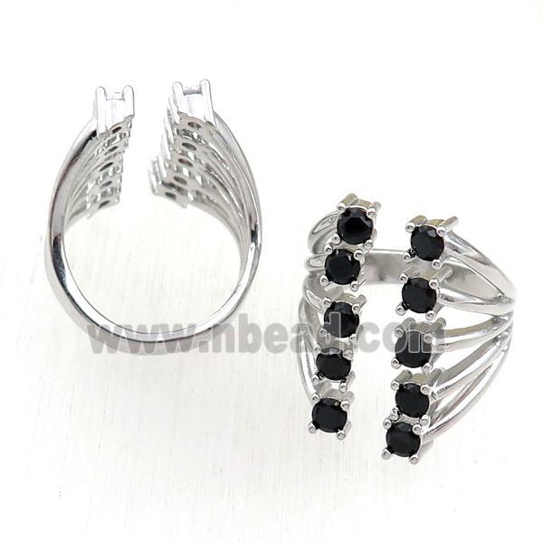copper Rings pave black zircon, adjustable, platinum plated