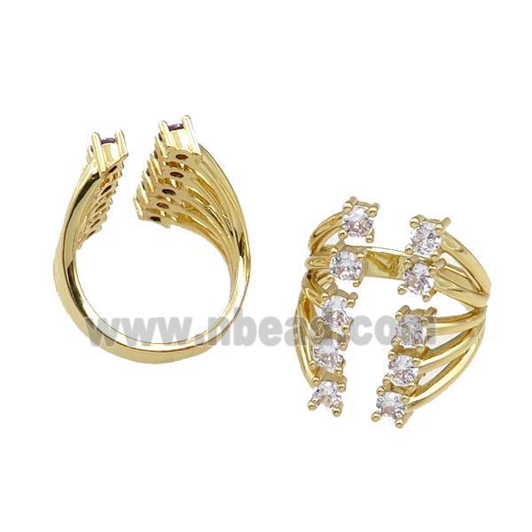 copper Rings pave zircon, adjustable, gold plated