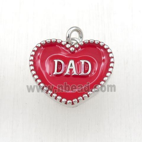 copper heart DAD pendant with red enameling, platinum plated