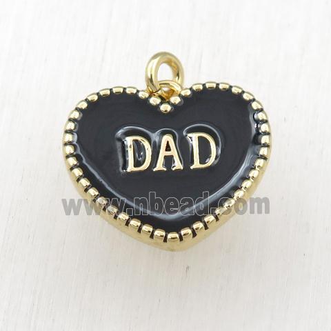 copper heart DAD pendant with black enameling, gold plated