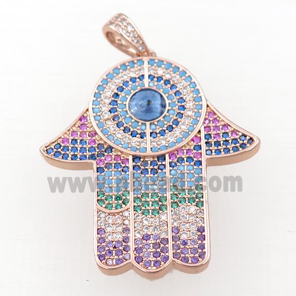 copper hamsahand pendant pave zircon, rose gold