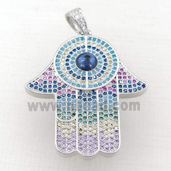 copper hamsahand pendant pave zircon, platinum plated