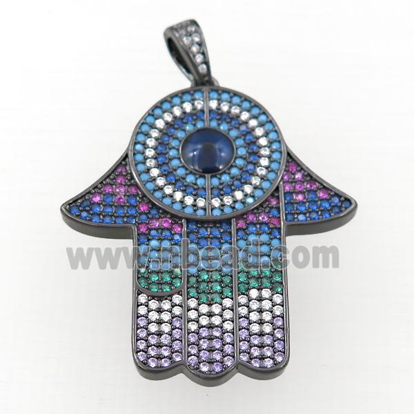 copper hamsahand pendant pave zircon, black plated