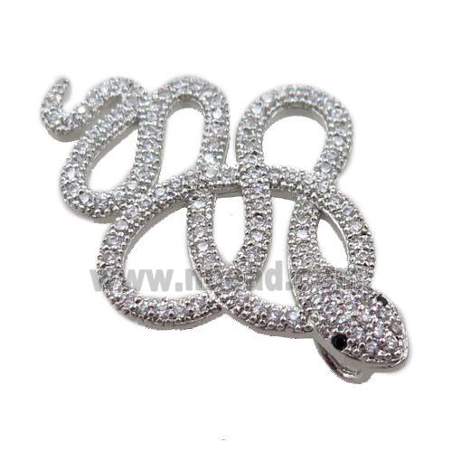 copper snake pendant pave zircon, platinum plated