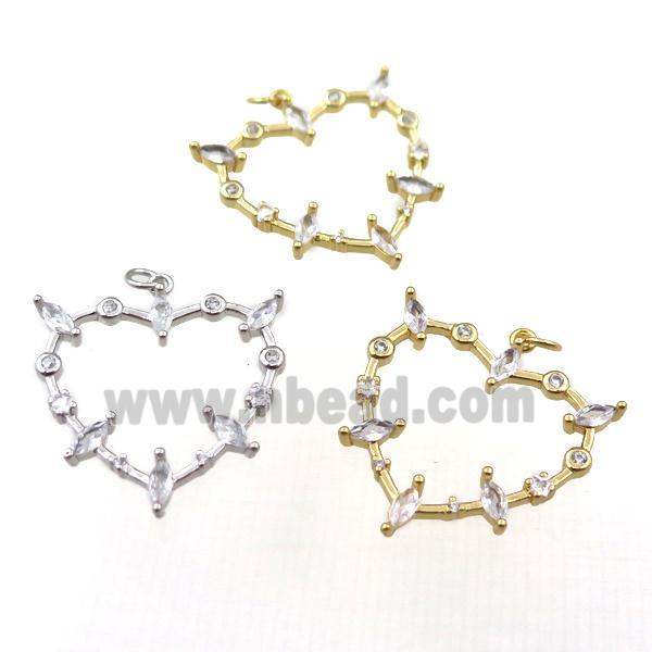 copper heart pendant pave zircon with 2loops, mixed