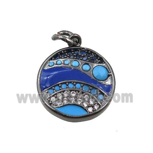 copper circle pendant pave zircon, black plated