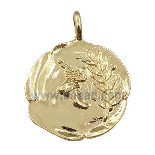 copper circle pendant, gold plated