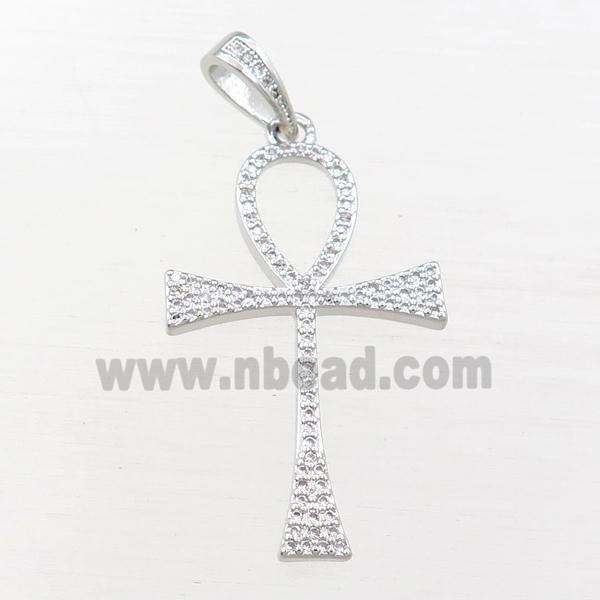 Copper Ankh Cross Pendant Pave Zircon Platinum Plated