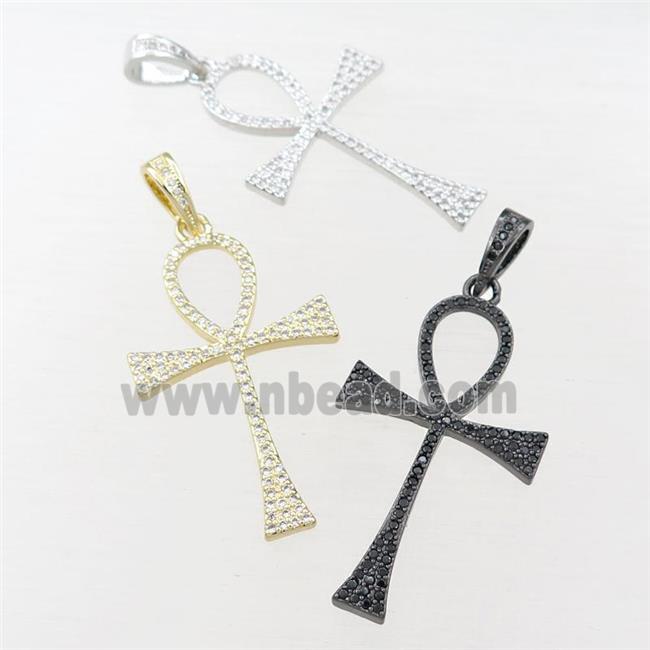 Copper Ankh Cross Pendant Pave Zircon Mixed