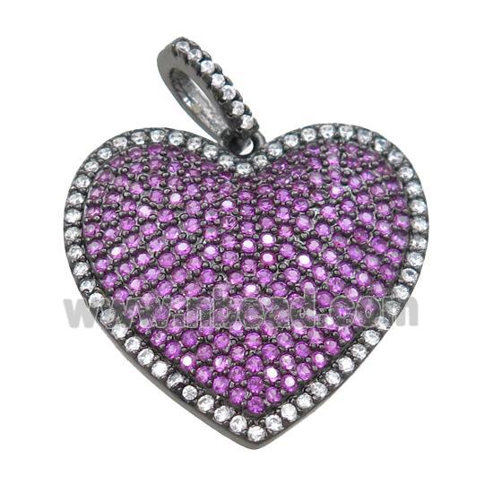 copper heart pendant pave hotpink zircon, black plated