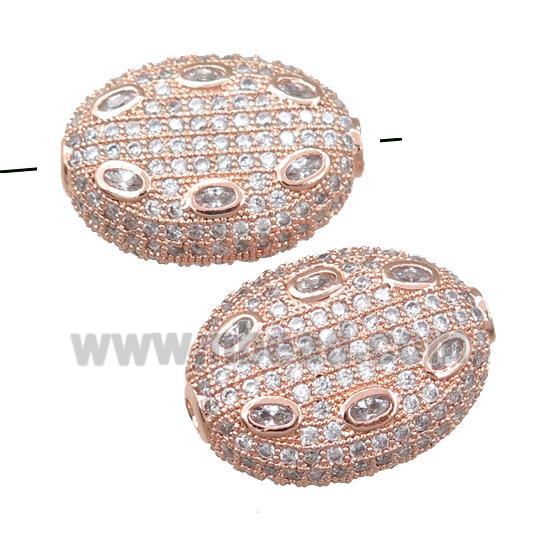 copper oval beads pave zircon, rose gold