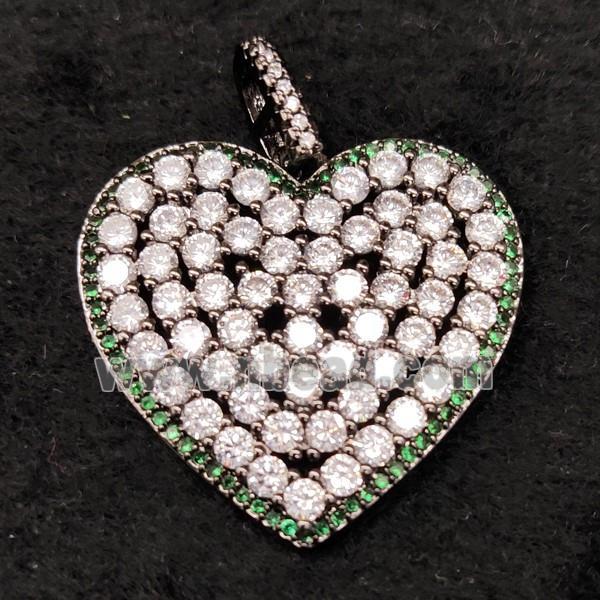 copper heart pendant pave zircon, black plated