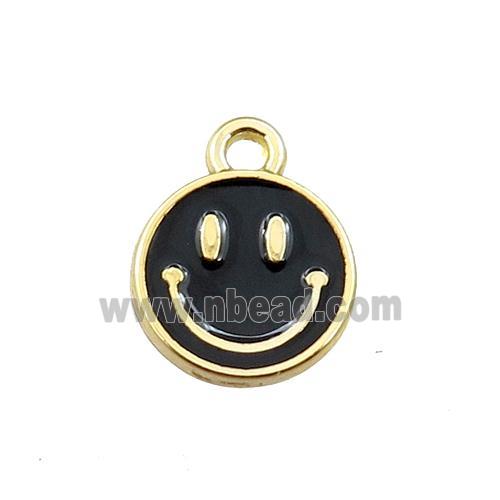 copper emoji pendant with black enameled, smile face, gold plated