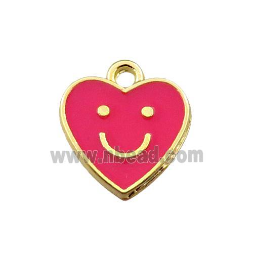copper emoji pendant with red enameled, heart, smile face, gold plated