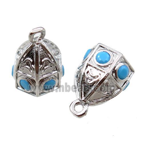 copper bell pendant pave zircon, platinum plated