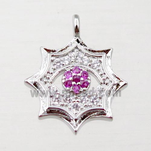 copper cobweb pendant pave zircon, platinum plated