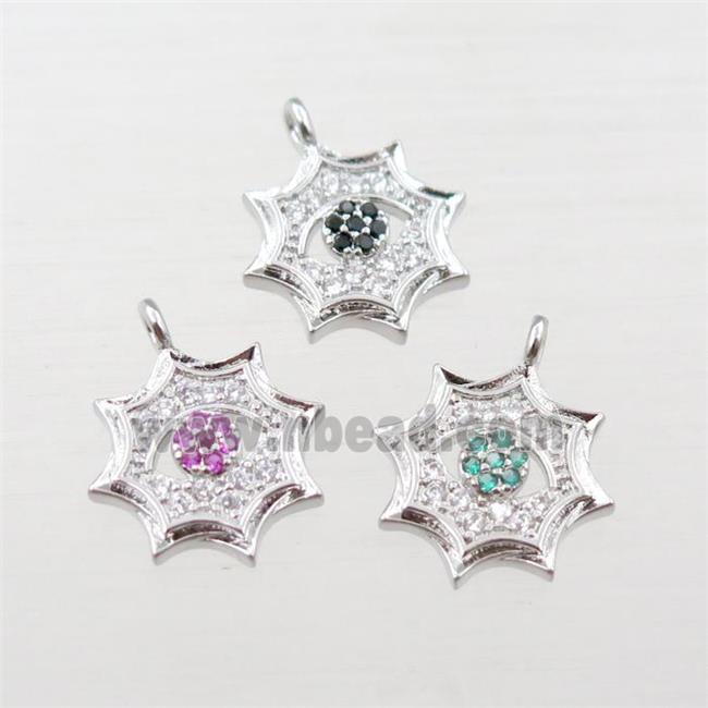 copper cobweb pendant pave zircon, eye, platinum plated, mix