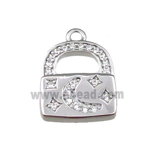 copper Lock pendant pave zircon, platinum plated