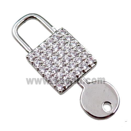 copper keyLock charm pendant pave zircon, platinum plated
