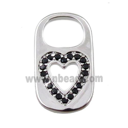 copper Lock pendant pave zircon, heart, platinum plated