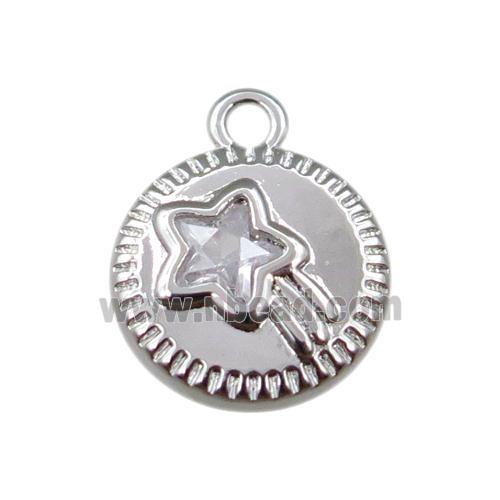 copper circle pendant pave zircon, platinum plated