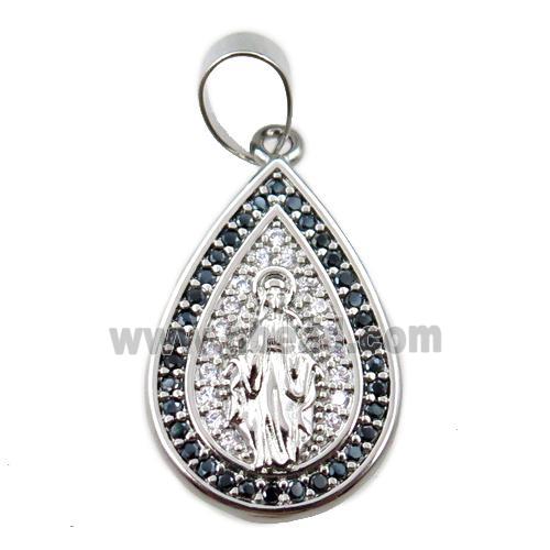 copper teardrop pendant pave zircon, jesu, platinum plated