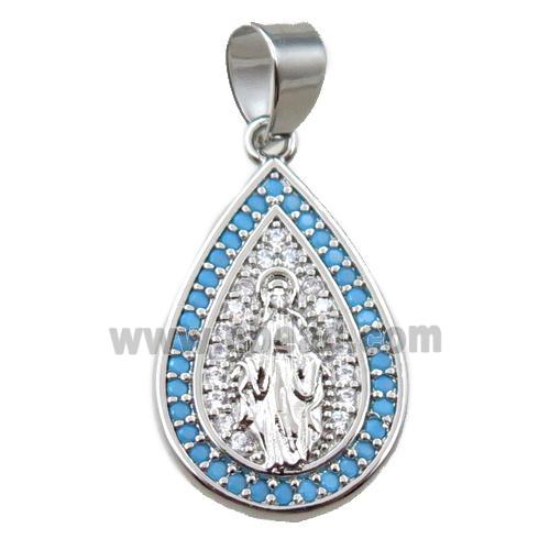 copper teardrop pendant pave zircon, jesu, platinum plated