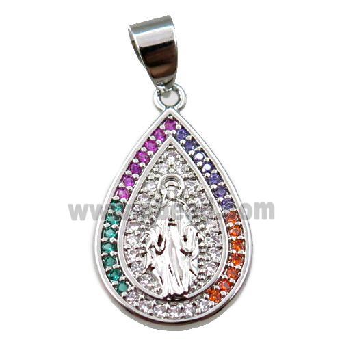 copper teardrop pendant pave zircon, jesu, platinum plated