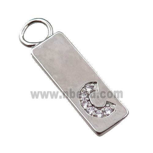 copper rectangle pendant pave zircon, platinum plated