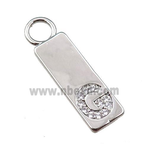 copper rectangle pendant pave zircon, platinum plated