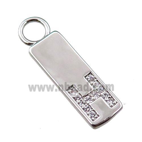 copper rectangle pendant pave zircon, platinum plated