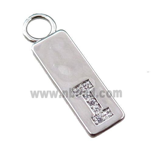 copper rectangle pendant pave zircon, platinum plated