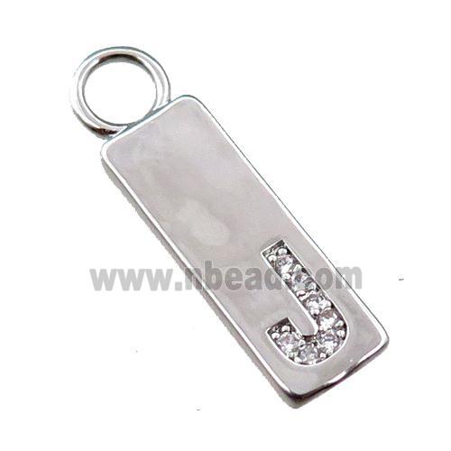 copper rectangle pendant pave zircon, platinum plated