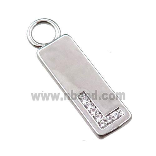 copper rectangle pendant pave zircon, platinum plated