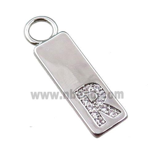 copper rectangle pendant pave zircon, platinum plated