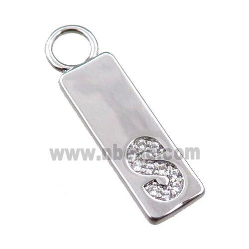 copper rectangle pendant pave zircon, platinum plated