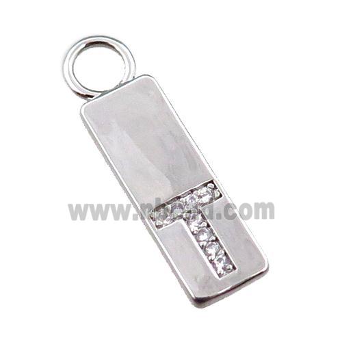copper rectangle pendant pave zircon, platinum plated