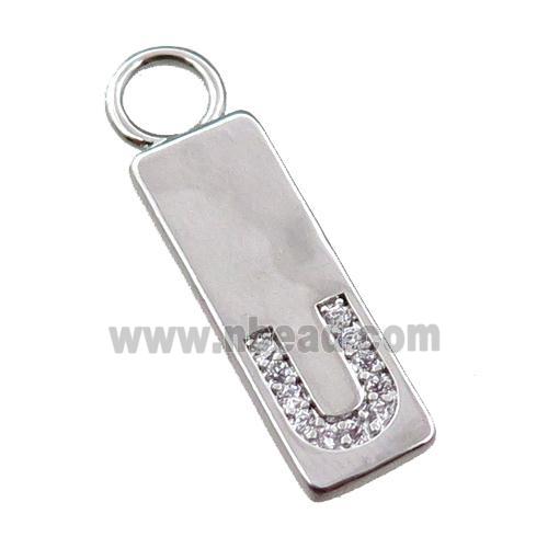 copper rectangle pendant pave zircon, platinum plated