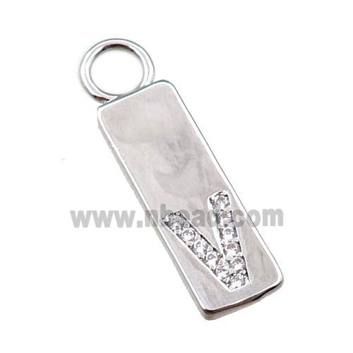 copper rectangle pendant pave zircon, platinum plated