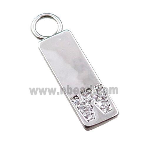 copper rectangle pendant pave zircon, platinum plated