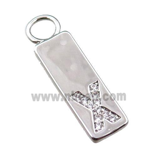 copper rectangle pendant pave zircon, platinum plated